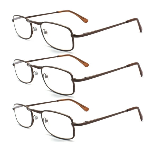 EYE ZOOM 3 Pairs Unisex Metal Frame Vintage Design Reading Glasses with Spring Hinge for Men and Women (Brown, Strength: +2.75)