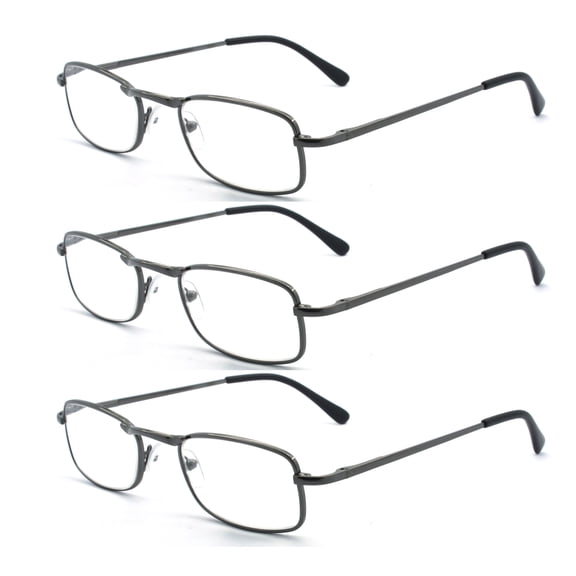 EYE ZOOM 3 Pairs Unisex Metal Frame Vintage Design Reading Glasses with Spring Hinge for Men and Women (Gunmetal, Strength: +3.00)