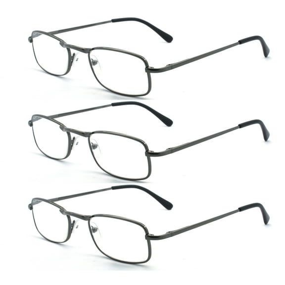 EYE ZOOM 3 Pairs Unisex Metal Frame Vintage Design Reading Glasses with Spring Hinge for Men and Women (Gunmetal, Strength: +3.50)