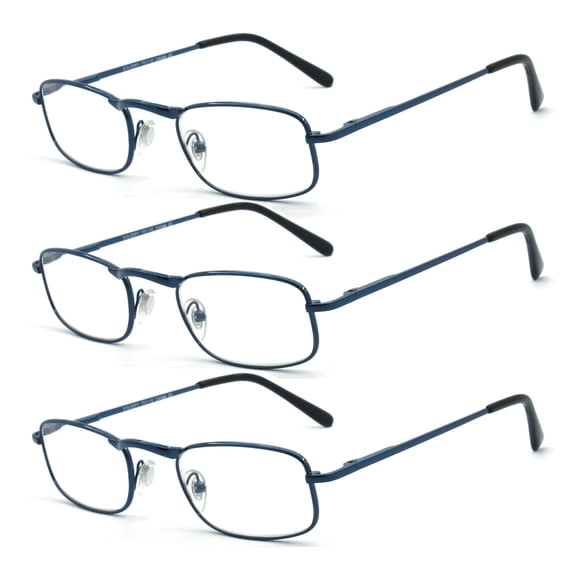 EYE ZOOM 3 Pairs Unisex Metal Frame Vintage Design Reading Glasses with Spring Hinge for Men and Women (Navy Blue, Strength: +2.75)
