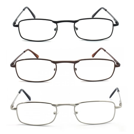 EYE ZOOM 3 Pairs Unisex Metal Frame Vintage Design Reading Glasses with Spring Hinge for Men and Women (Silver, Black and Brown, Strength: +2.25)