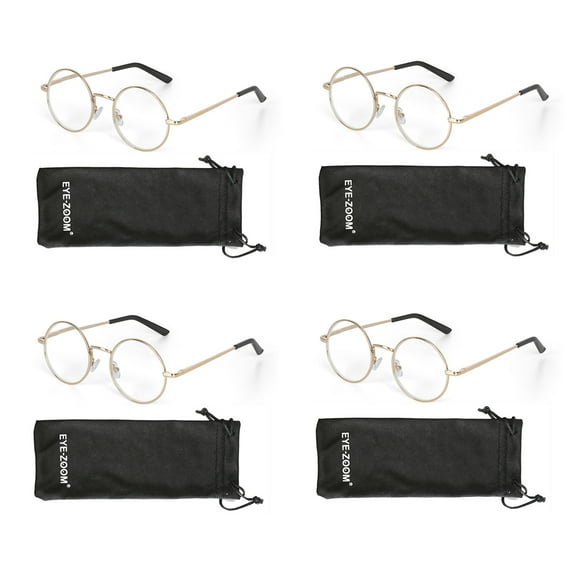 EYE ZOOM 4 Pack Metal Frame Round Reading Glasses with Spring Hinge (Gold, +2.50 Strength)