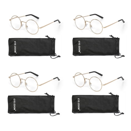 EYE ZOOM 4 Pack Metal Frame Round Reading Glasses with Spring Hinge (Gold, +2.75 Strength)