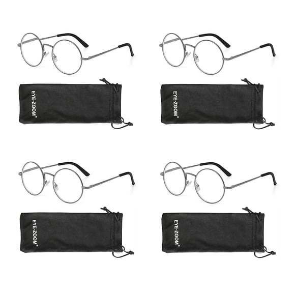 EYE ZOOM 4 Pack Metal Frame Round Reading Glasses with Spring Hinge (Gunmetal, +1.75 Strength)