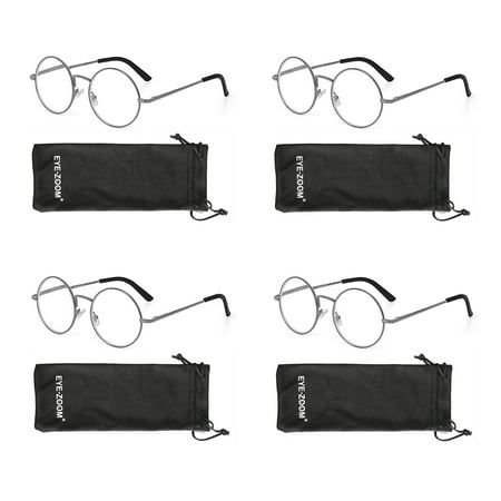 EYE ZOOM 4 Pack Metal Frame Round Reading Glasses with Spring Hinge (Gunmetal, +3.50 Strength)