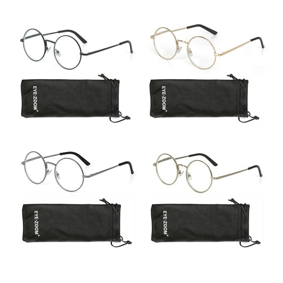 EYE ZOOM 4 Pack Metal Frame Round Reading Glasses with Spring Hinge (Multi Color, +3.50 Strength)
