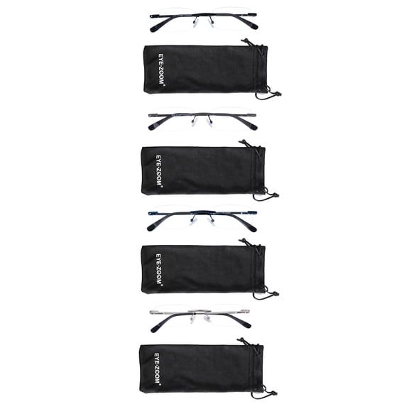 EYE ZOOM 4 Pack Unisex Rimless Metal Frame Reading Glasses with Pouch for Men and Women (Mul-color, +3.00)