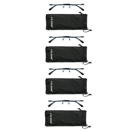 EYE ZOOM 4 Pack Unisex Rimless Metal Frame Reading Glasses with Pouch for Men and Women (Navy Blue+2.75)