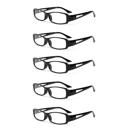 EYE ZOOM 5 Pack Classic Rectangular Plastic Reading Glasses for Men and Women, Black +1.75