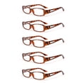 thumbnail image 1 of EYE ZOOM 5 Pack Classic Rectangular Plastic Reading Glasses for Men and Women, Tortoise Brown +1.75, 1 of 5