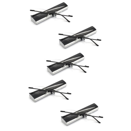 EYE ZOOM 5 Pack Compact Metal Rimless Reading Glasses with Light Slim Case for Men and Women, Black, +3.00
