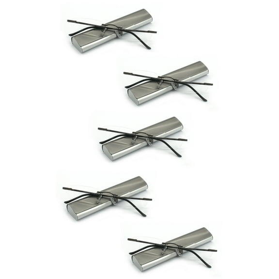 EYE ZOOM 5 Pack Compact Metal Rimless Reading Glasses with Light Slim Case for Men and Women, Gunmetal, +3.00