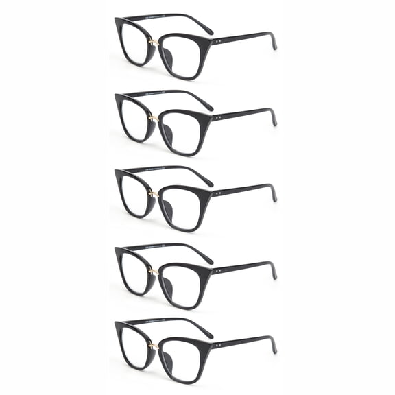 EYE ZOOM 5 Pack Ladies Big Frame Cat Eye Style Reading Glasses for Women, Black +2.00