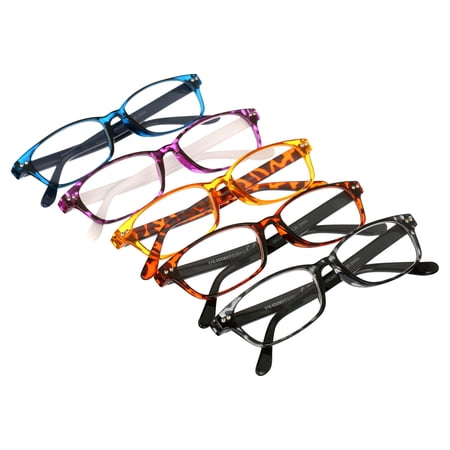 EYE ZOOM 5 Pack Ladies Plastic Fashion Reading Glasses for Women, Mul-color, +1.25
