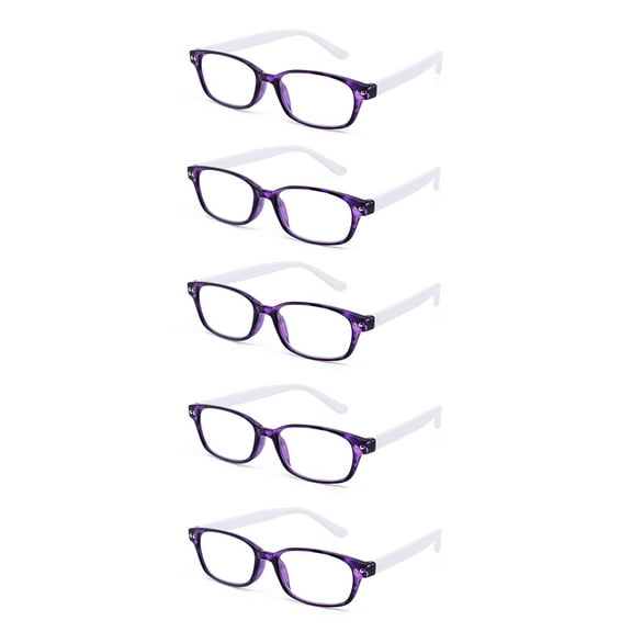 EYE ZOOM 5 Pack Ladies Plastic Fashion Reading Glasses for Women, Tortoise Purple +1.75