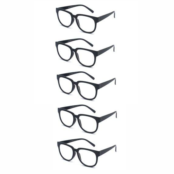 EYE ZOOM 5 Pack Ladies Stylish Plastic Frame Reading Glasses for Women, Black, Strength: +3.00