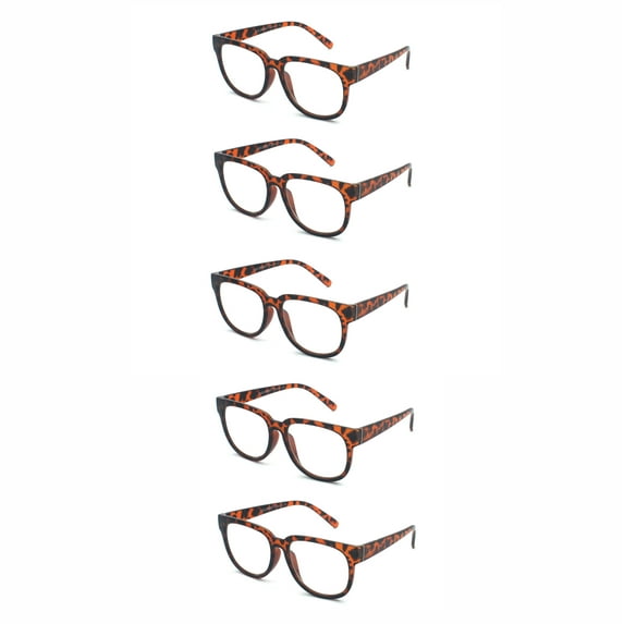 EYE ZOOM 5 Pack Ladies Stylish Plastic Frame Reading Glasses for Women, Brown Tortoise, Strength: +2.50