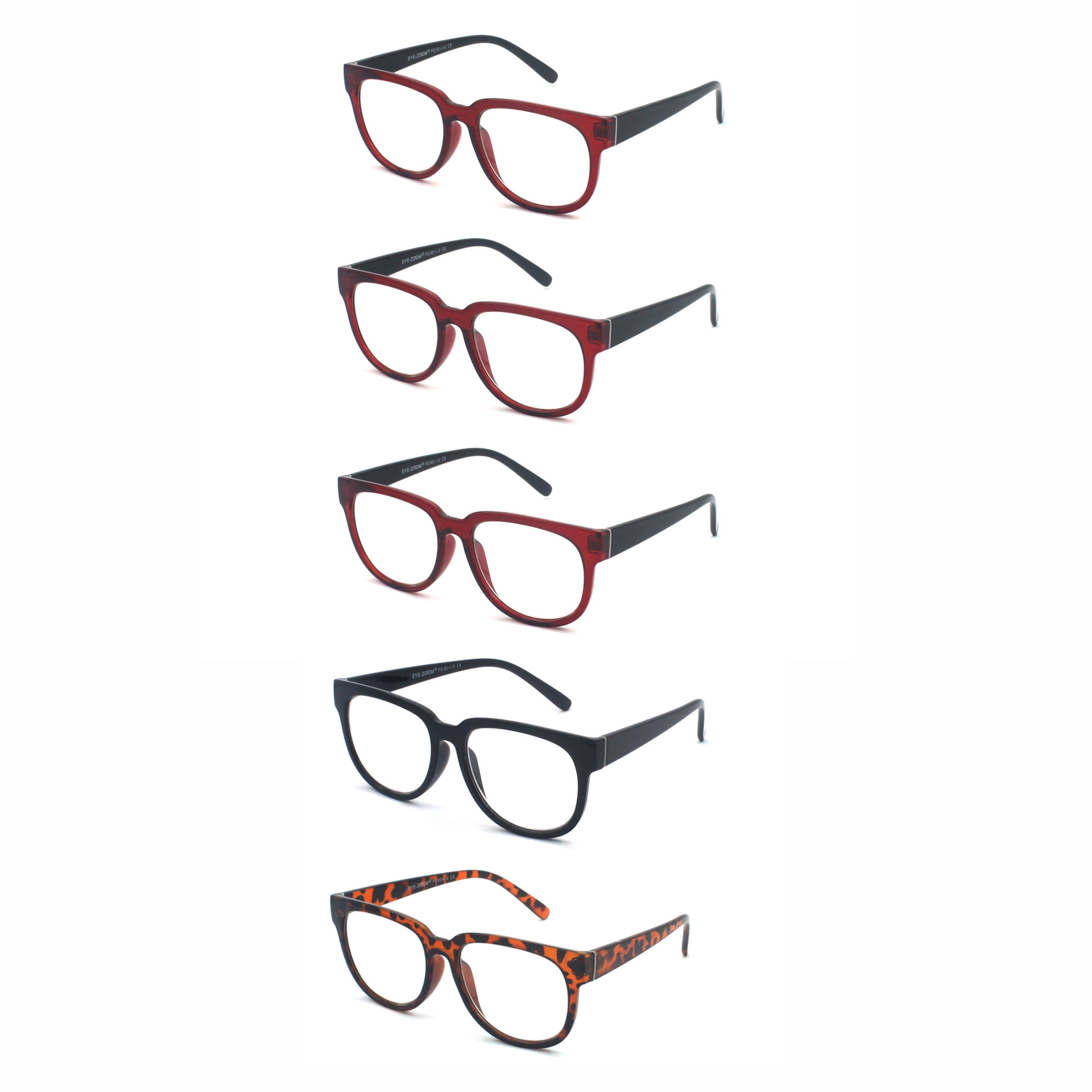 EYE ZOOM 5 Pack Ladies Stylish Plastic Frame Reading Glasses for Women