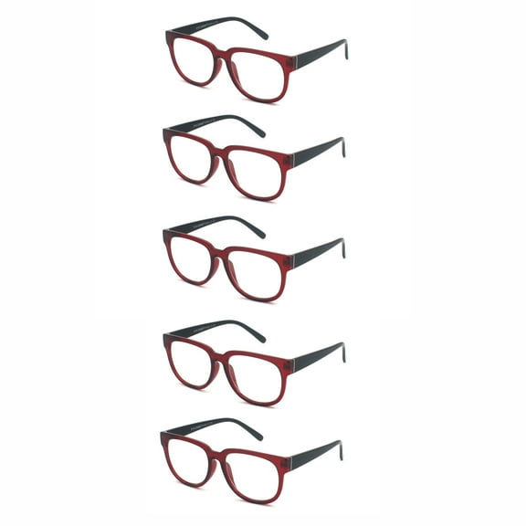 EYE ZOOM 5 Pack Ladies Stylish Plastic Frame Reading Glasses for Women, Red, Strength: +3.50