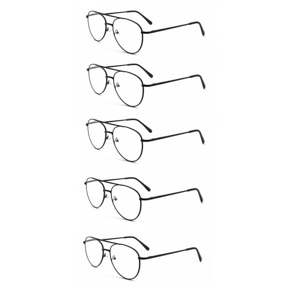 EYE ZOOM 5 Pack Metal Frame Aviator Style Reading Glasses with Spring Hingedd for Men and Women (Black, Strength: +2.50)