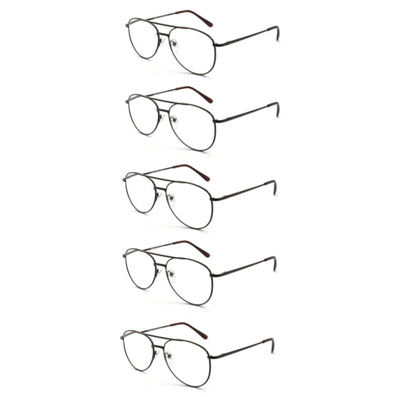 EYE ZOOM 5 Pack Metal Frame Aviator Style Reading Glasses with Spring Hingedd for Men and Women (Brown, Strength: +1.00)