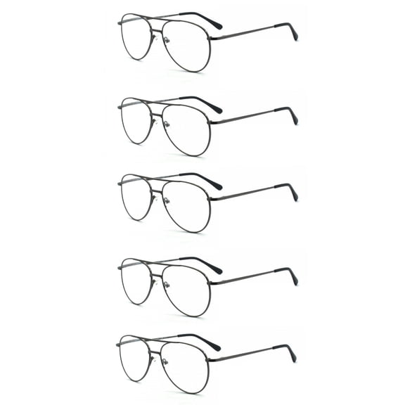 EYE ZOOM 5 Pack Metal Frame Aviator Style Reading Glasses with Spring Hingedd for Men and Women (Gunmetal, Strength: +3.50)