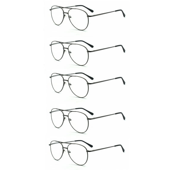 EYE ZOOM 5 Pack Metal Frame Aviator Style Reading Glasses with Spring Hingedd for Men and Women (Gunmetal, Strength: +3.50)