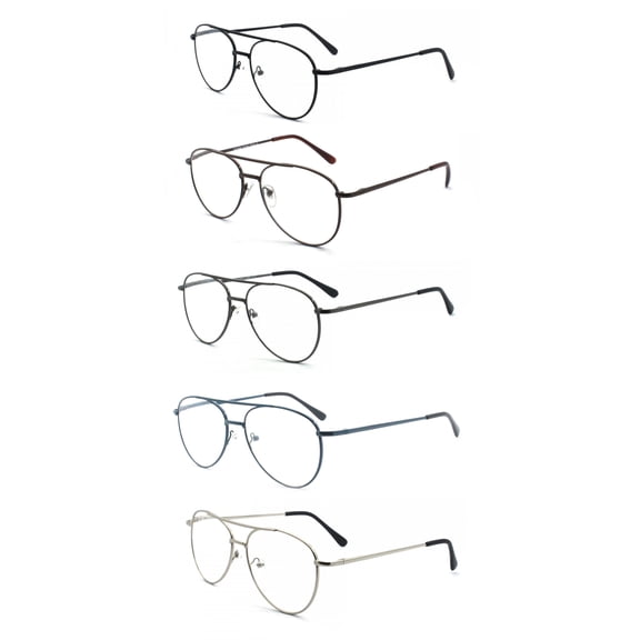 EYE ZOOM 5 Pack Metal Frame Aviator Style Reading Glasses with Spring Hingedd for Men and Women (multi-color, Strength: +2.00)