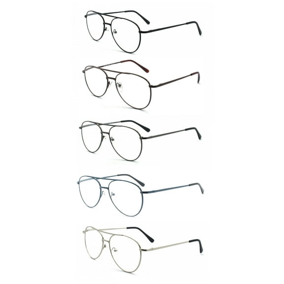 EYE ZOOM 5 Pack Metal Frame Aviator Style Reading Glasses with Spring Hingedd for Men and Women (multi-color, Strength: +3.00)
