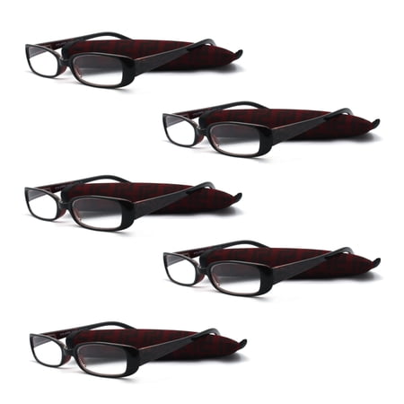 EYE ZOOM 5 Pack Plastic frame Fashion Design Reading Glasses with Pouch for Women (Red, Strength: +2.00)