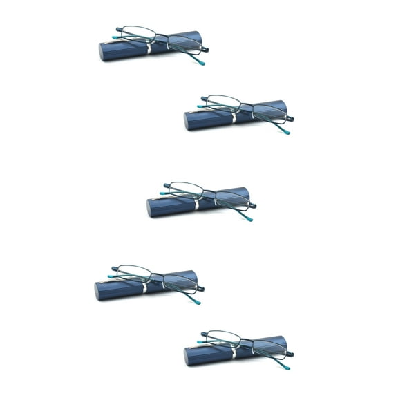 EYE ZOOM 5 Pack Readers Ultra Slim Compact Lightweight Tube Reading Glasses with Portable Clip Aluminum Case for Men and Women, Navy Blue Strength +2.75