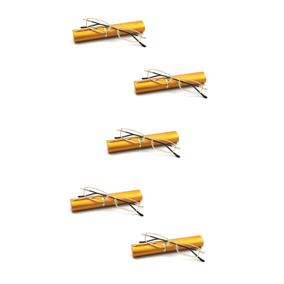 EYE ZOOM 5 Pack Readers Ultra Slim Compact Lightweight Tube Reading Glasses with Portable Clip Aluminum Case for Men and Women, Gold Strength +2.75