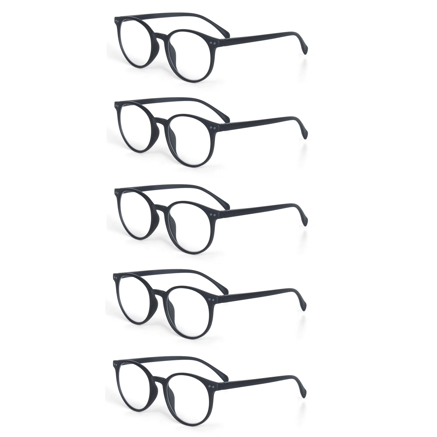 EYE ZOOM 5 Pack Retro Round Plastic Frame Reading Glasses for Men and