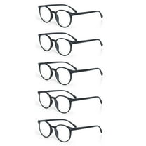 EYE ZOOM 5 Pack Retro Round Plastic Frame Reading Glasses for Men and Women, Black,  3.50