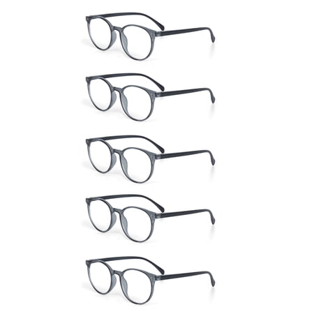 EYE ZOOM 5 Pack Retro Round Plastic Frame Reading Glasses for Men and Women, Grey, +2.50