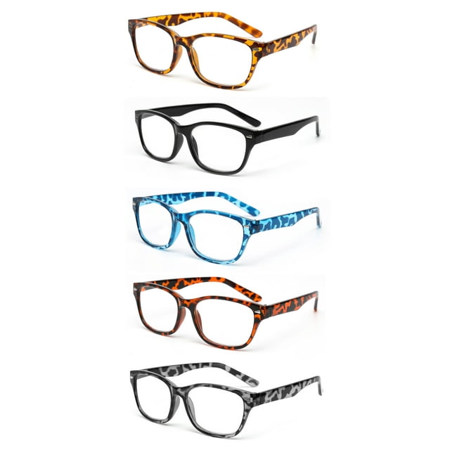EYE ZOOM 5 Pack Retro Style Plastic Frame Reading Glasses for Men and