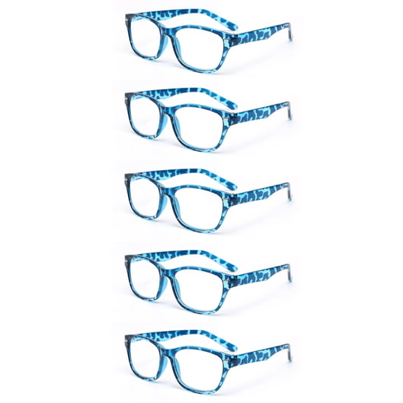EYE ZOOM 5 Pack Retro Style Plastic Frame Reading Glasses for Men and Women, Blue Tortoise +2.50