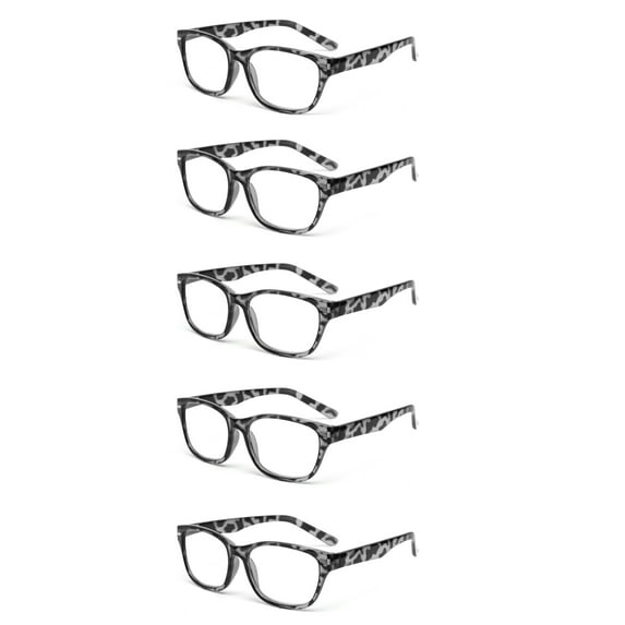 EYE ZOOM 5 Pack Retro Style Plastic Frame Reading Glasses for Men and Women, Gray Tortoise +1.75