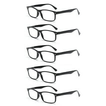 EYE ZOOM 5 Pack Unisex Rectangular Vintage Plastic Frame Reading Glasses for Men and Women, Black, +2.00
