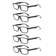 EYE ZOOM 5 Pack Unisex Rectangular Vintage Plastic Frame Reading Glasses for Men and Women, Black, +3.00
