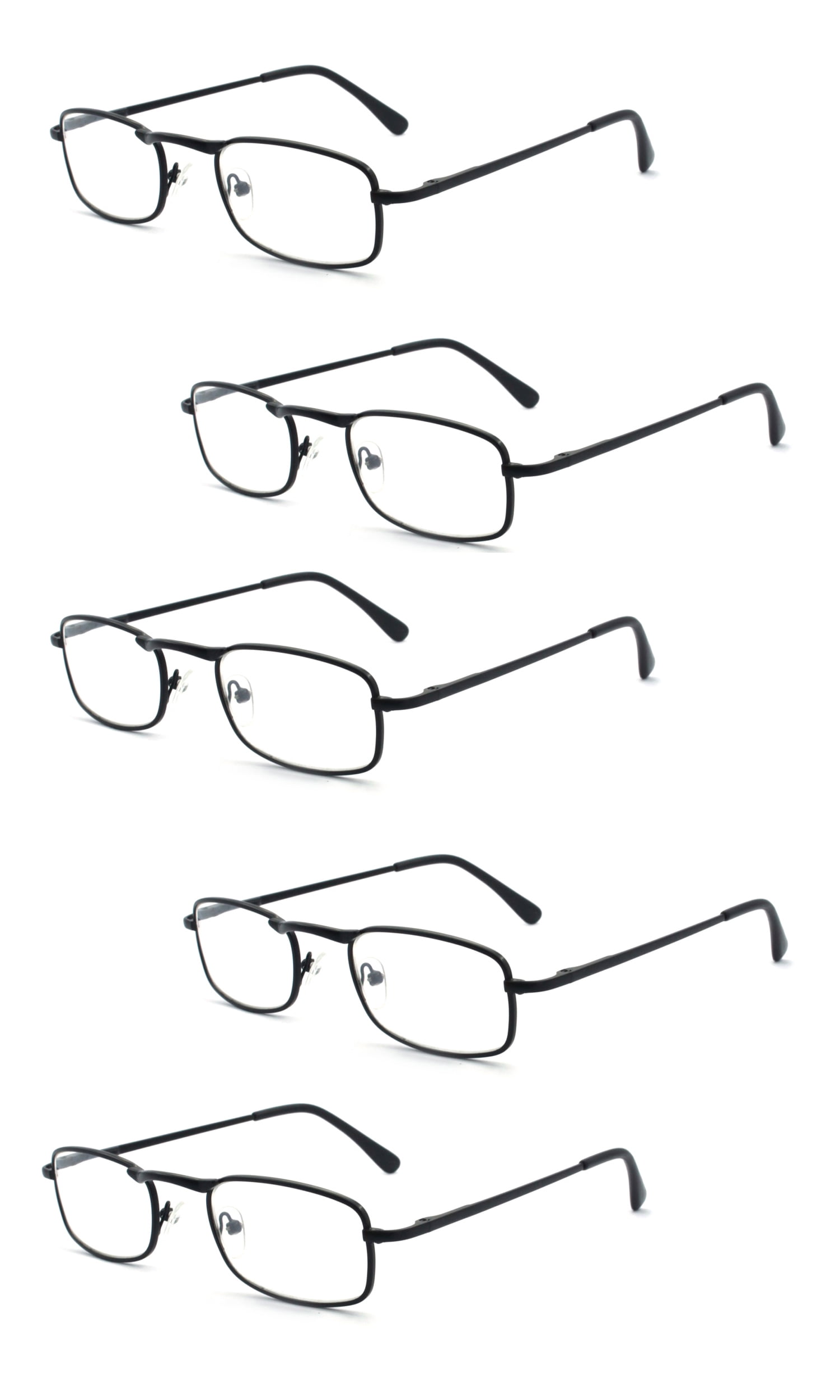 EYE ZOOM 5 Pack Unisex Vantage Metal Reading Glasses with Spring Hinge, Black, +350