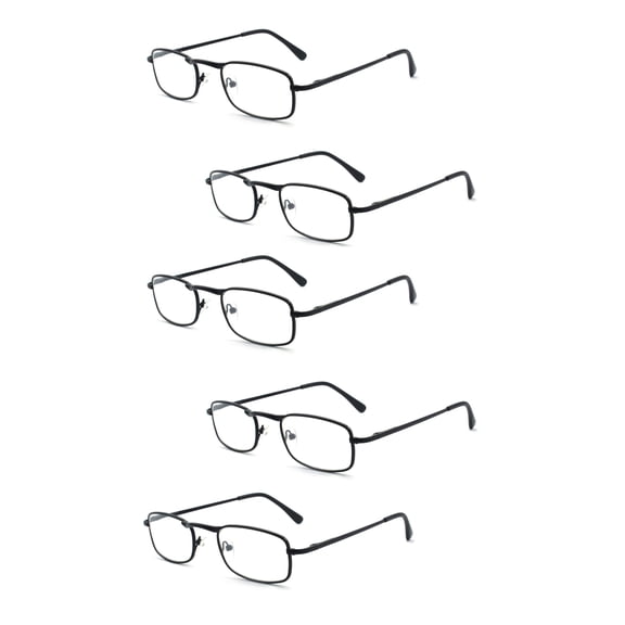 EYE ZOOM 5 Pack Unisex Vantage Metal Reading Glasses with Spring Hinge, Black, +350