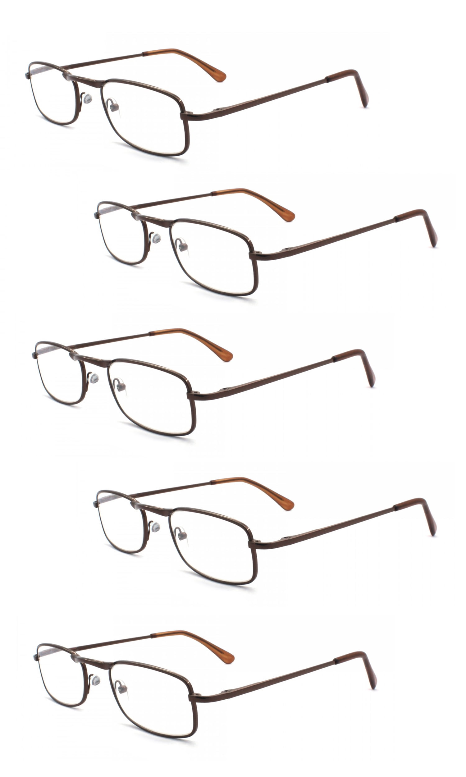 EYE ZOOM 5 Pack Unisex Vantage Metal Reading Glasses with Spring Hinge, Brown, +125