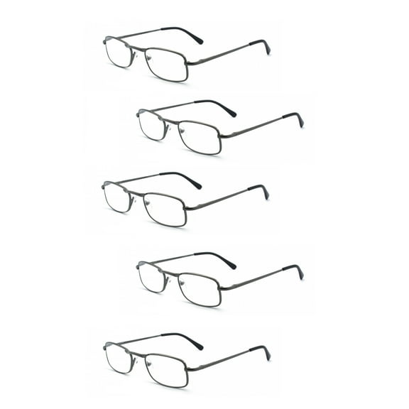 EYE ZOOM 5 Pack Unisex Vantage Metal Reading Glasses with Spring Hinge, Gunmetal, +125
