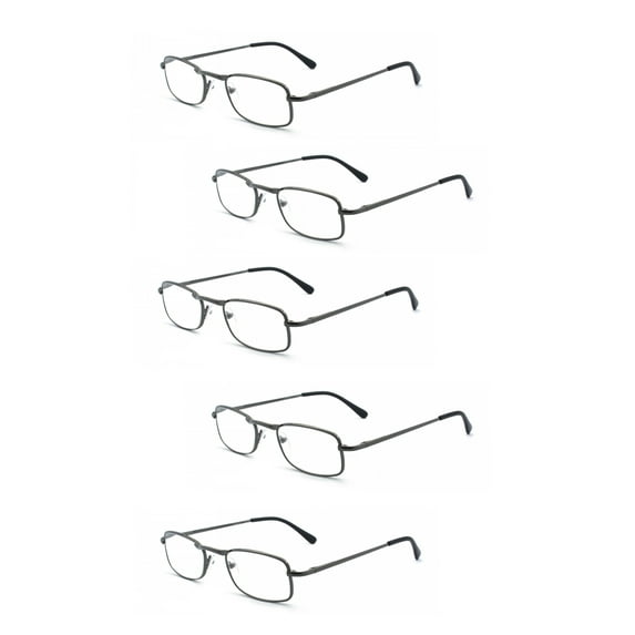 EYE ZOOM 5 Pack Unisex Vantage Metal Reading Glasses with Spring Hinge, Gunmetal, +150