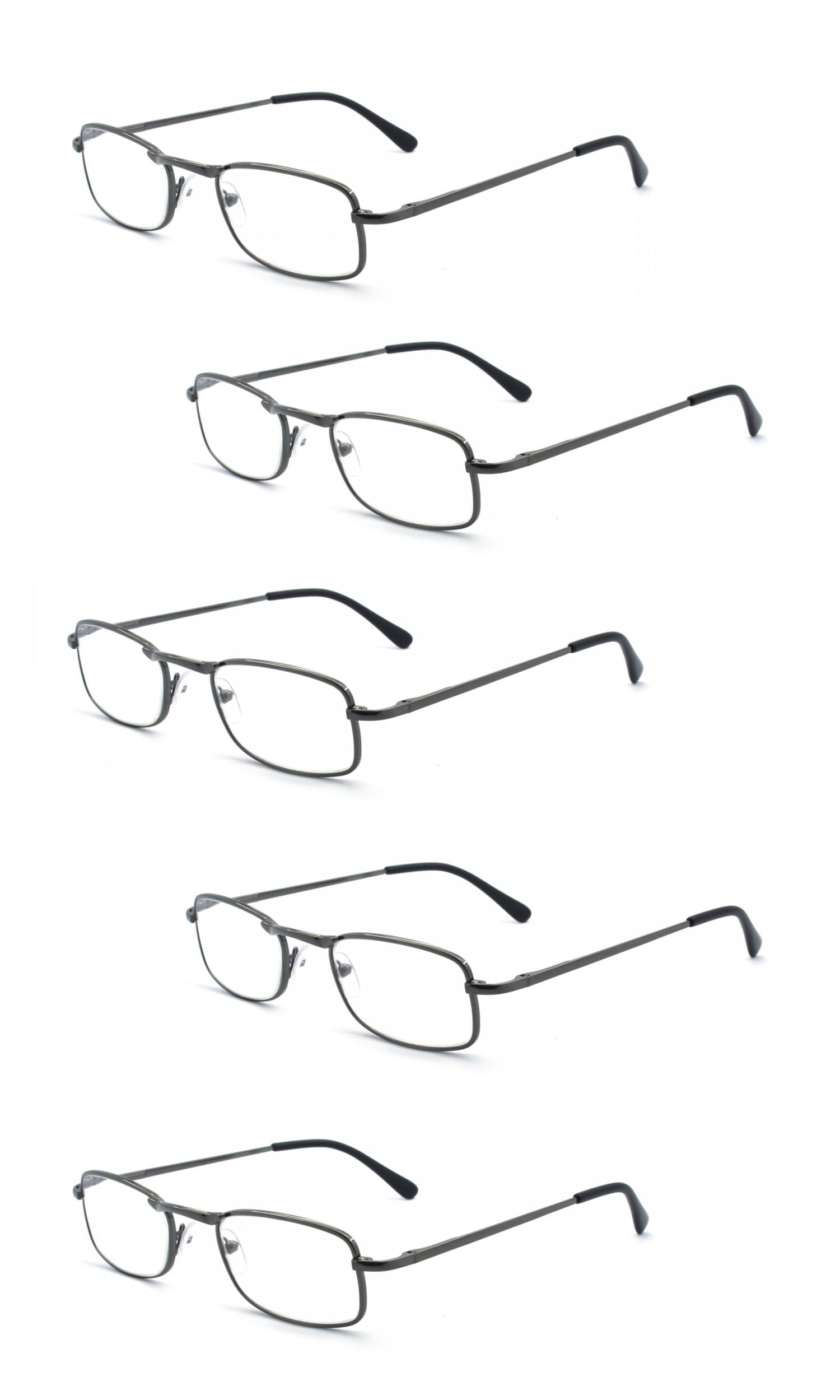 EYE ZOOM 5 Pack Unisex Vantage Metal Reading Glasses with Spring Hinge, Gunmetal, +300