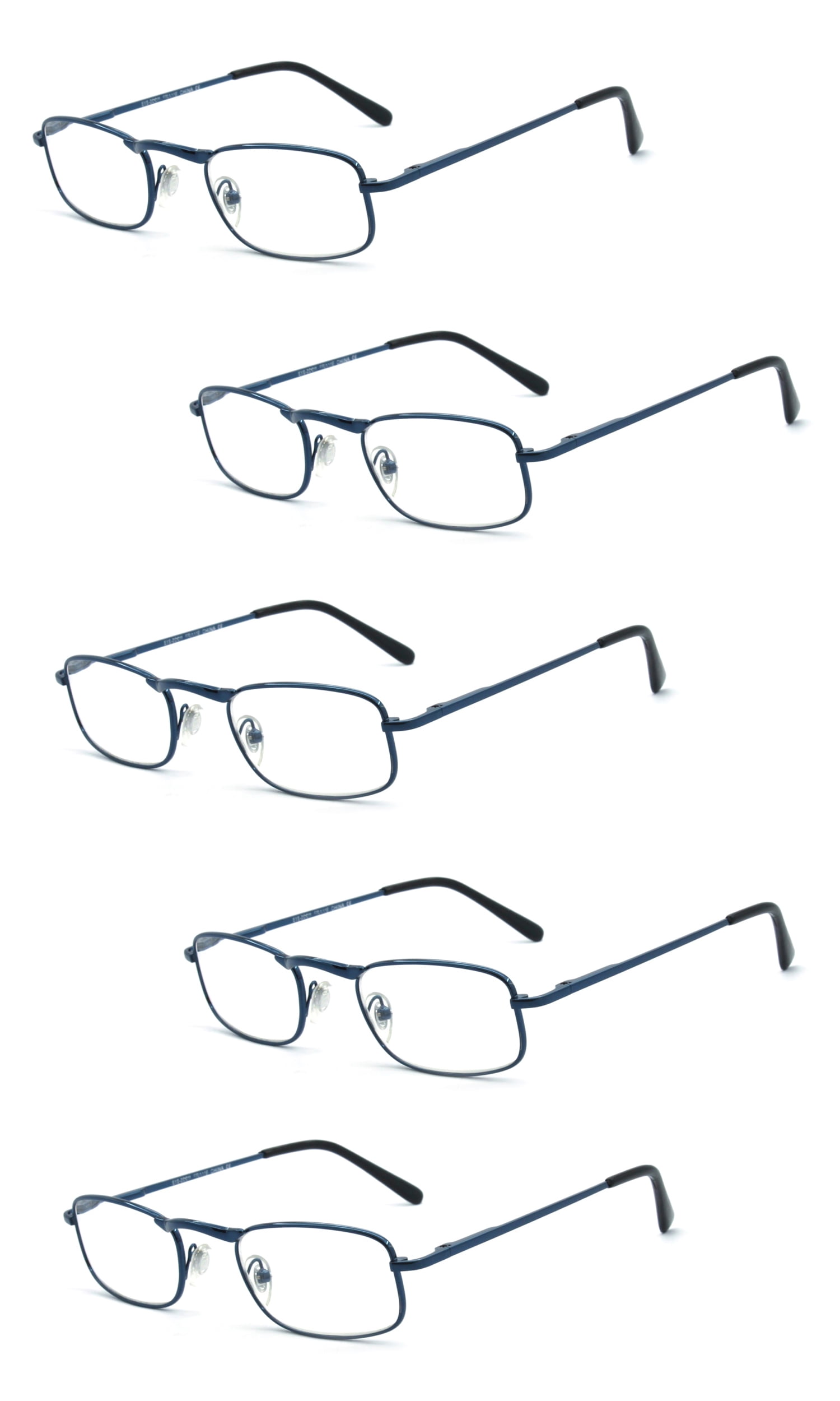EYE ZOOM 5 Pack Unisex Vantage Metal Reading Glasses with Spring Hinge, Navy Blue, +100