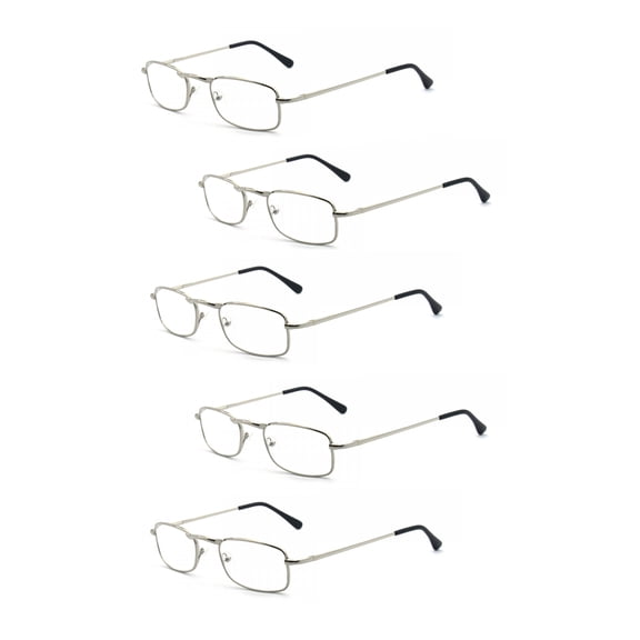 EYE ZOOM 5 Pack Unisex Vantage Metal Reading Glasses with Spring Hinge, Sliver, +250