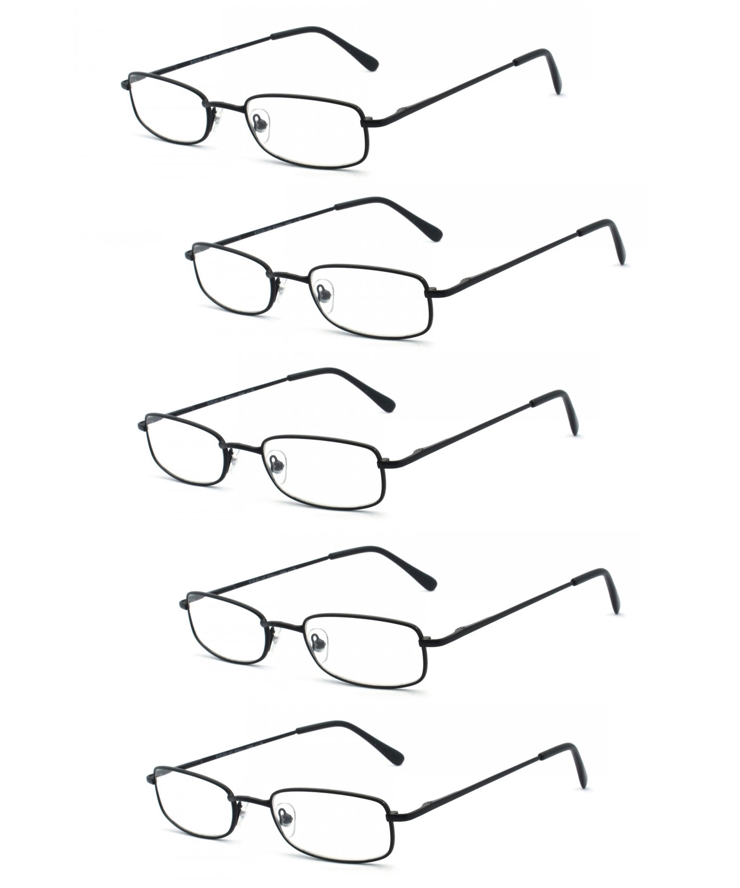 EYE ZOOM 5 Pairs Unisex Classic Rectangular Metal Frame Reading Glasses, Black, +1.50