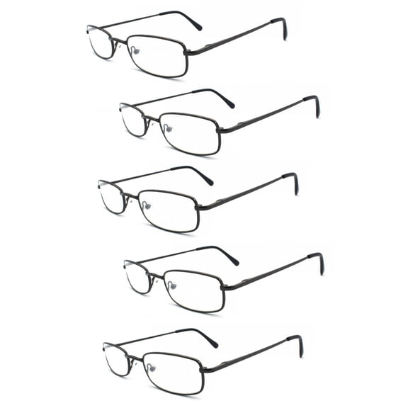 EYE ZOOM 5 Pairs Unisex Classic Rectangular Metal Frame Reading Glasses, Gunmetal, +2.25